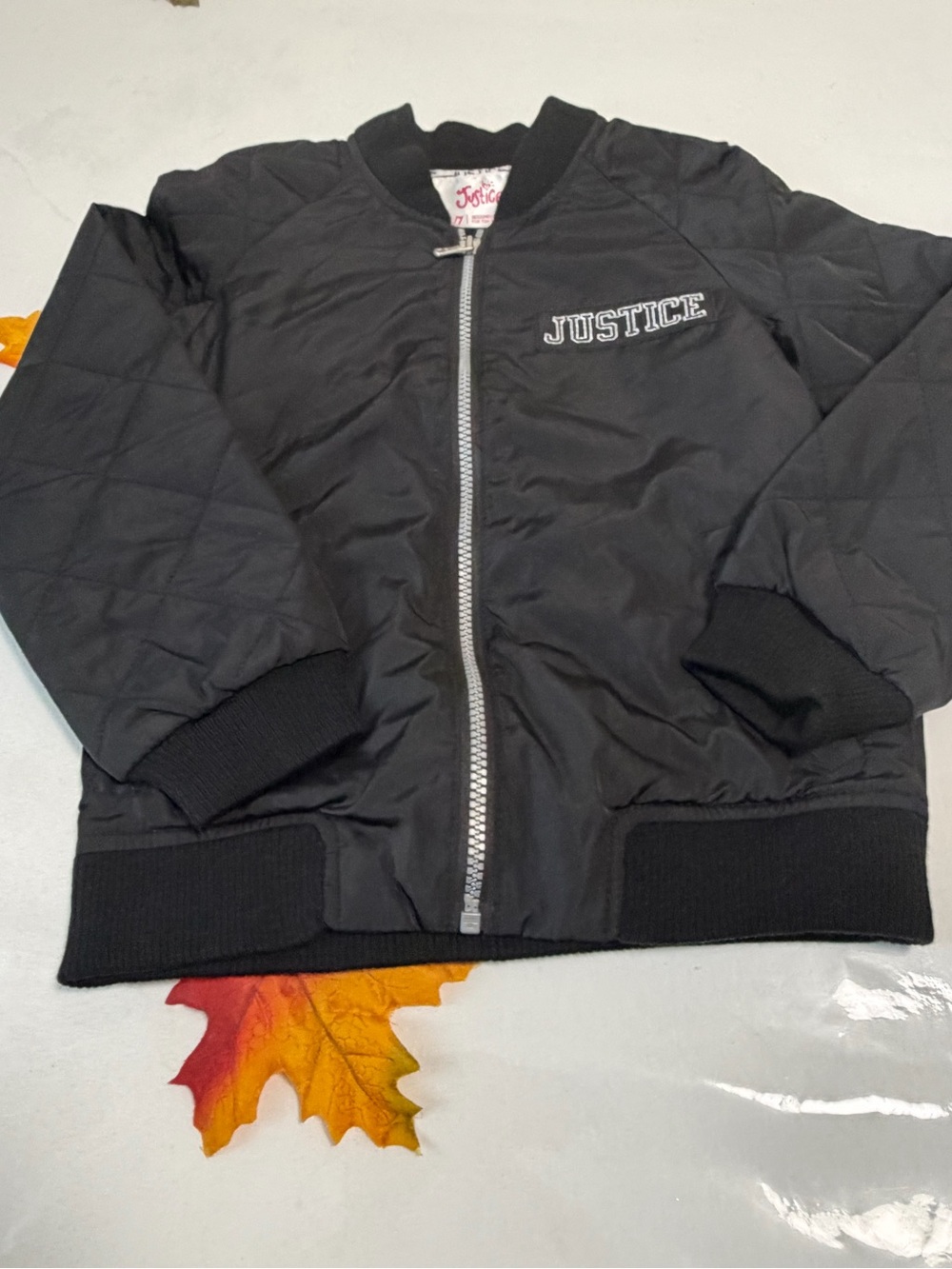 Justice Black Quilted Bomber Jacket for Kids